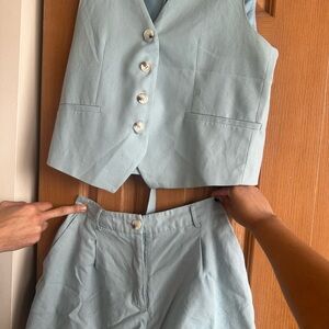Light Blue Women's Vest and Pants Set
